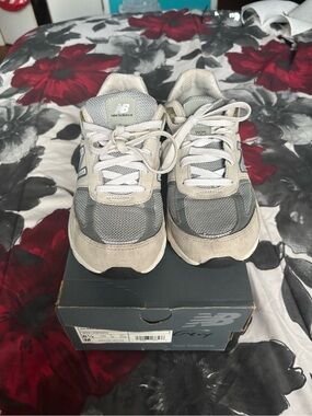New Balance Gray and Beige Suede & Mesh Sneakers